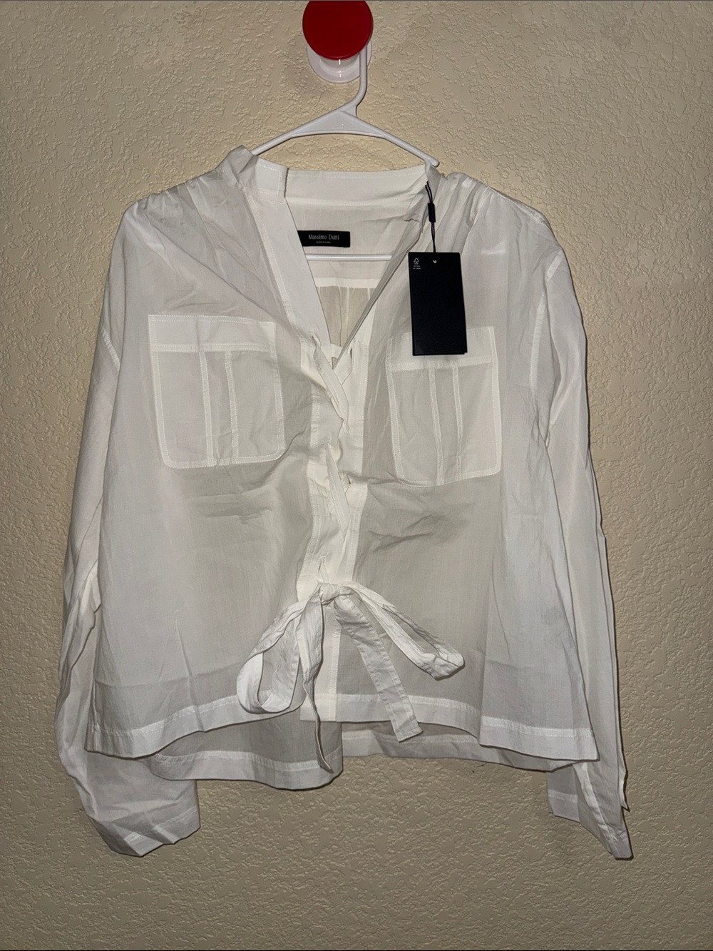 Massimo Dutti White Tie-Front Sheer Button Blouse Size XS NWT